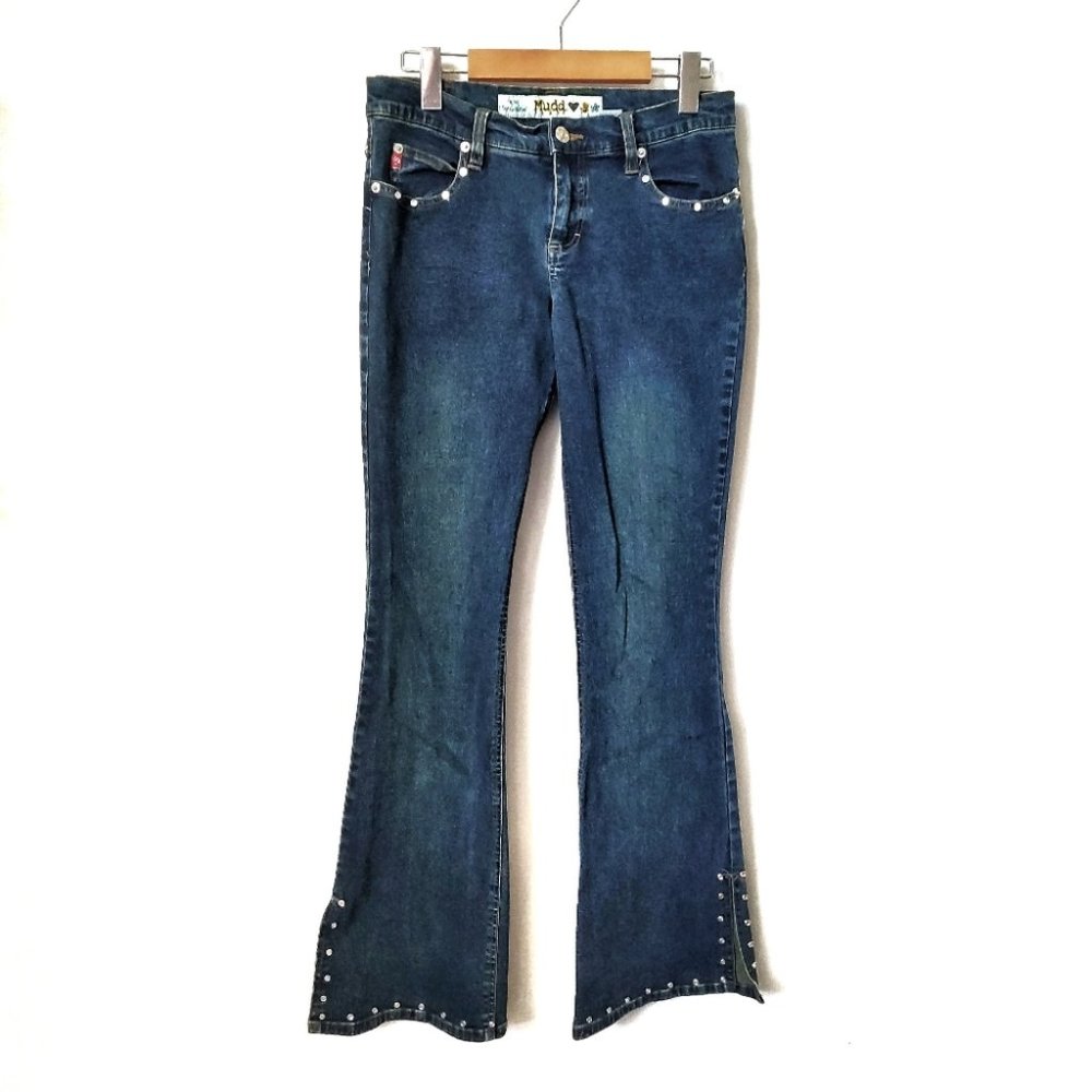 Vintage 90s MUDD Low Rise Jeweled Studded Flare Jeans Size 5